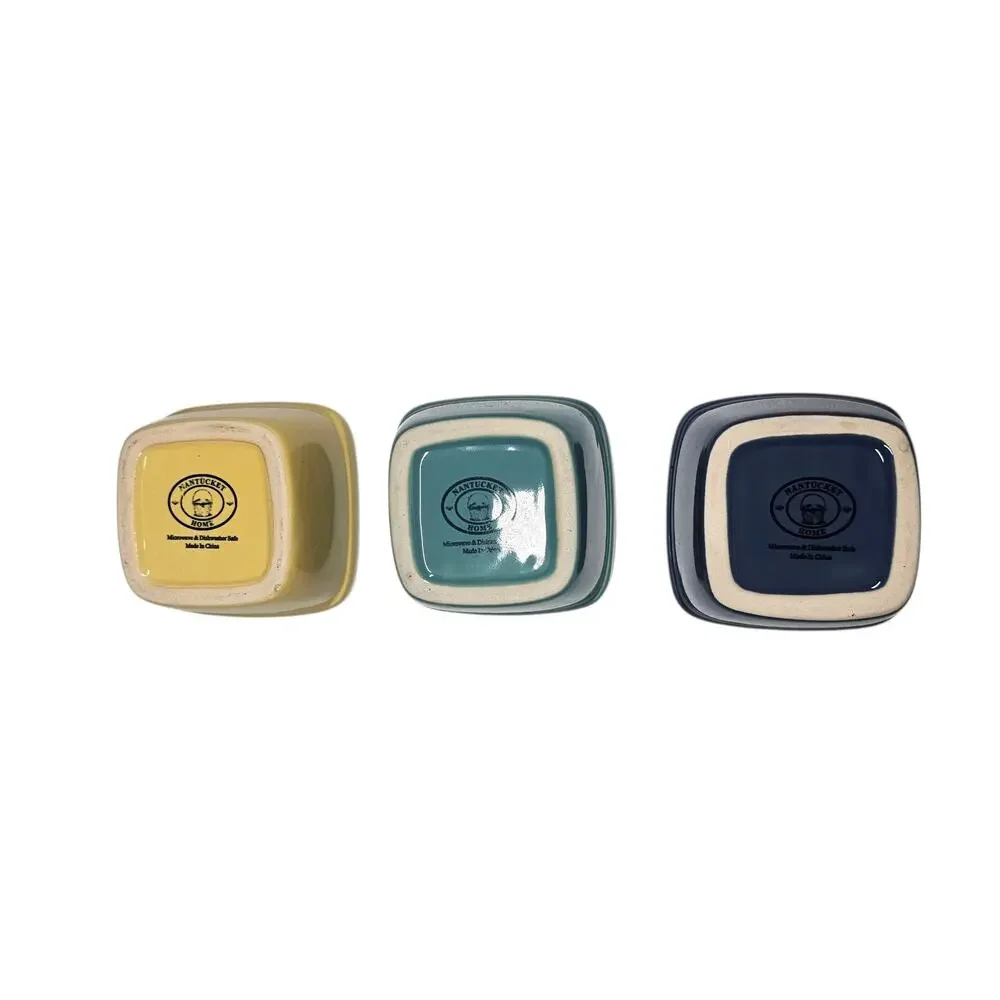Nantucket Home Set of 3 Square Ramekins in Blue, Green, and Yellow